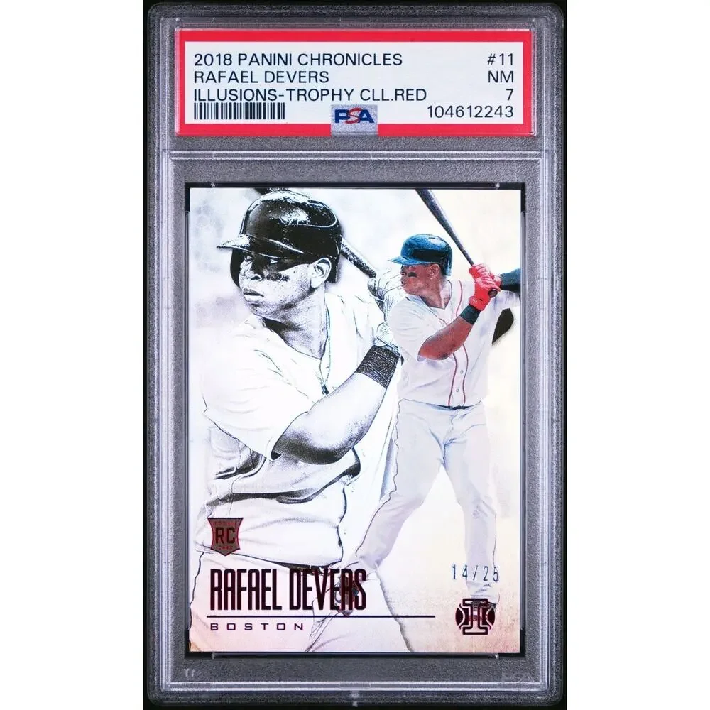 PSA 7 2018 Panini Illusions #11 Rafael Devers RED /25 Trophy RC Pop1 (1 Higher)